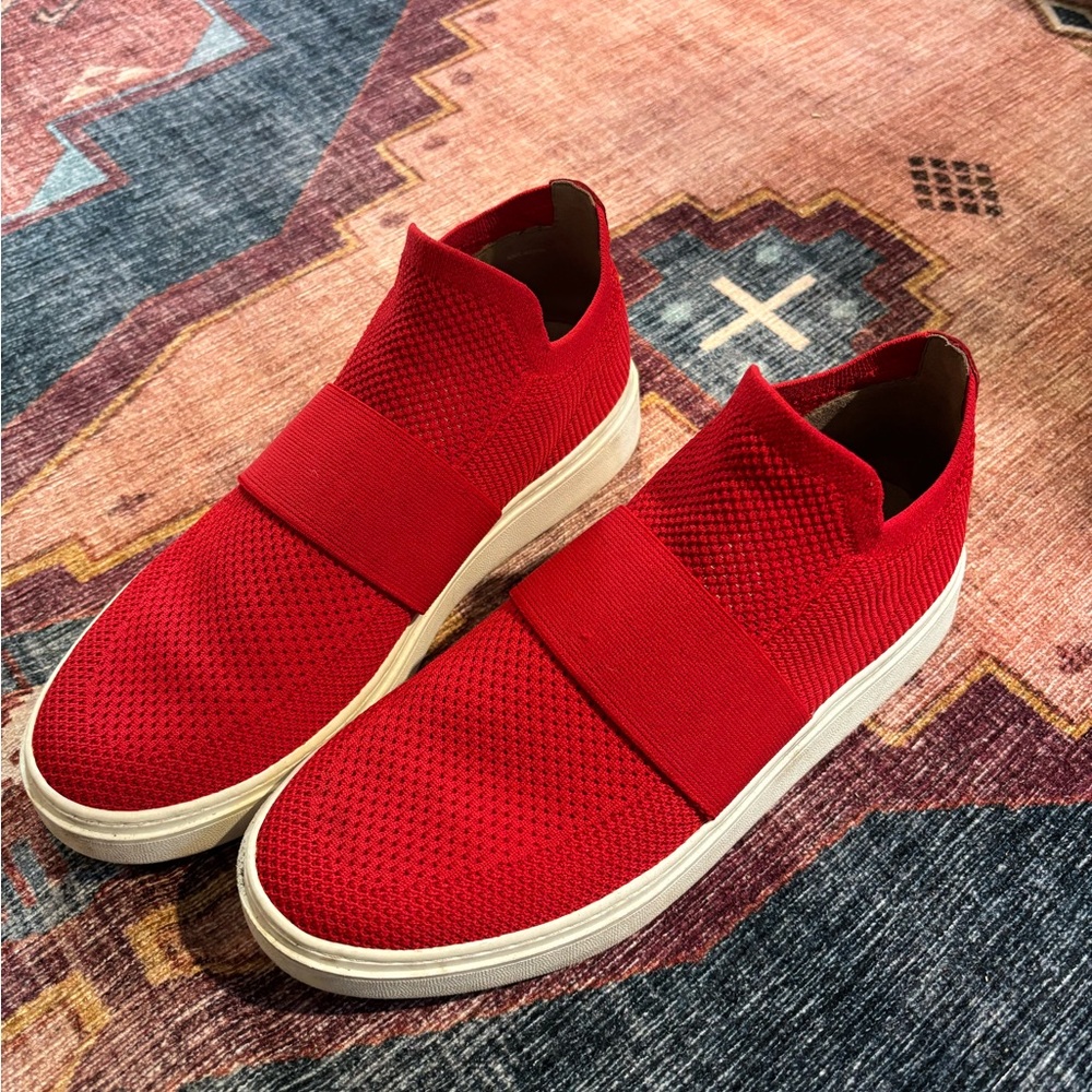 Red Slip-On Woven Casual Sneakers